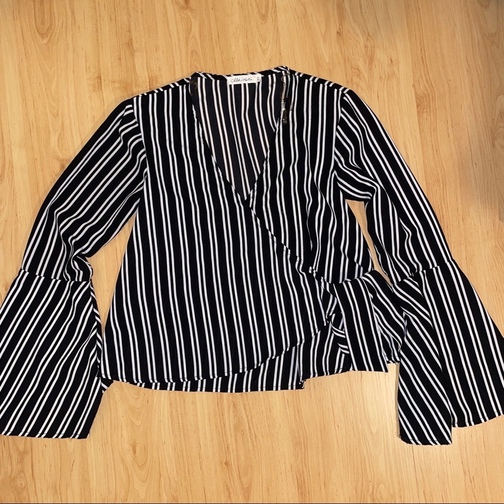 Striped bell sleeved blouse